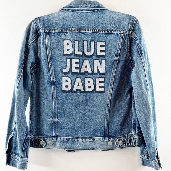 Lucky Brand Tomboy Trucker Graphic Blue Jean Babe Denim Jean Jacket Blue Small - Picture 14 of 16